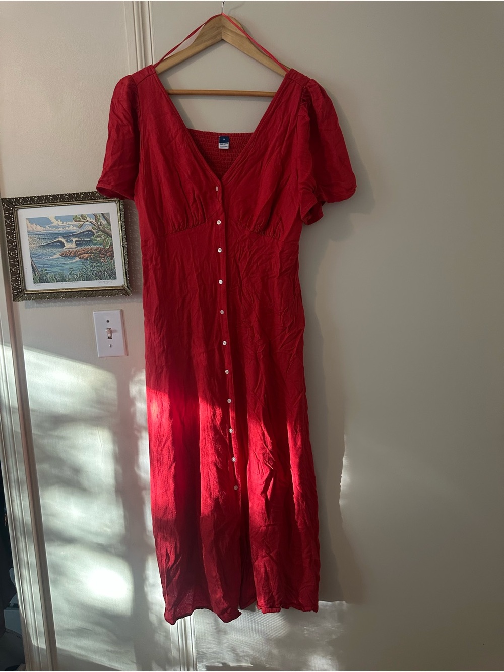 Old Navy Red Button-Front Midi Dress